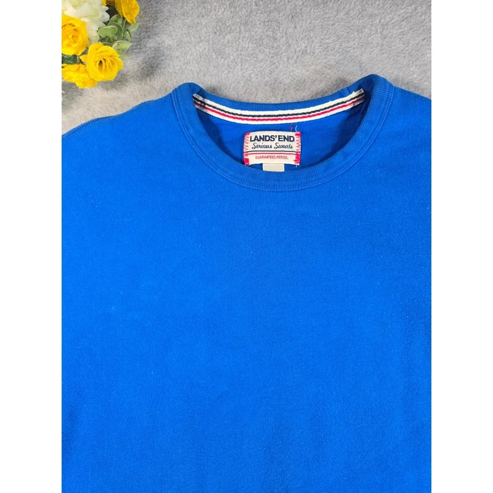 Lands End Serious Sweats Mens Medium Blue Crewneck Fleece Sweatshirt Cozy